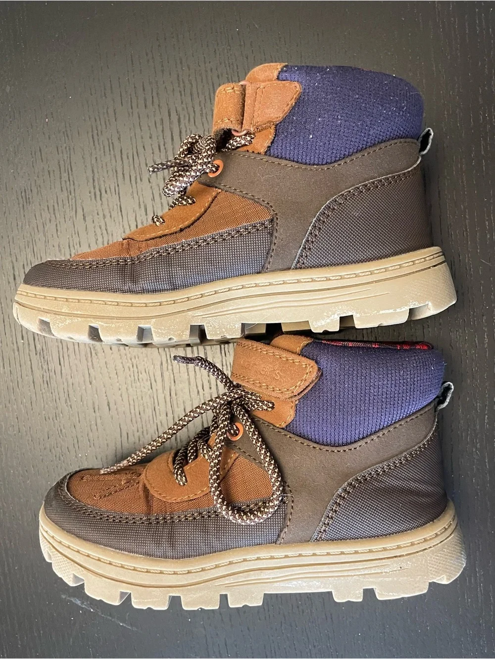 Carter's Brown and Navy Plaid-Lined Kids Duck Boots